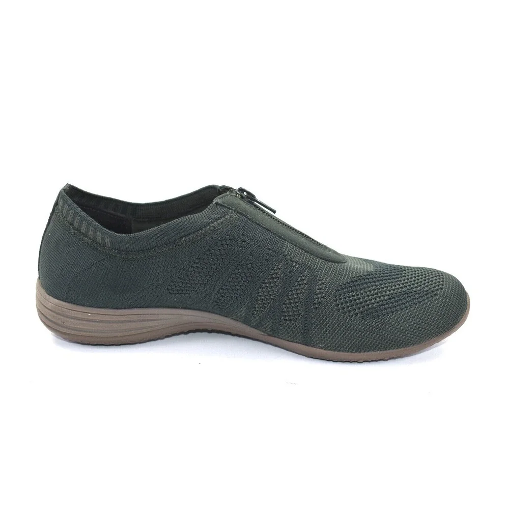 Skechers Transend Womens Green Zip Comfort Casual Knit Shoes Sneakers Size 10
